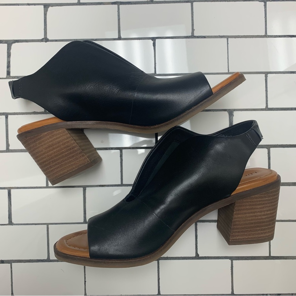 Lucky Brand Black Leather Rhazy Open Toe Shoes Size 8.5 - Picture 8 of 9